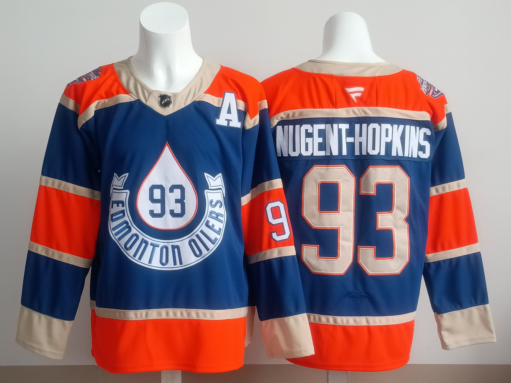 Men 2025 Edmonton Oilers #93 Nugent-Hopkins Blue Fanatics Home Premium NHL Jersey style 1